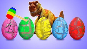 Мультики для детей, открываем яйца с сюрпризами и динозаврами, учим цвета