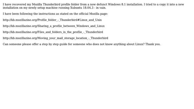 Unix & Linux: How to transplant Mozilla Thunderbird profile folder from Windows 8.1 to Xubuntu? смотреть онлайн
