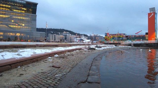 _ Winter Swimming, Tourists, Water Birds and a Sunset at the Oslo Opera House. Binaural Sounds l 4K смотреть онлайн