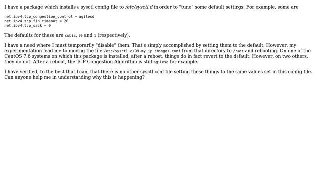 Unix & Linux: sysctl changes persist after removing conf file and reboot смотреть онлайн