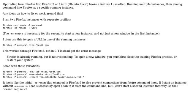 Can't aim command line at one of multiple running instances since upgrading to Firefox 9 смотреть онлайн