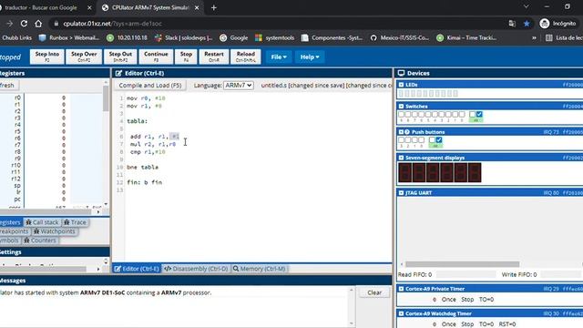 CPUlator Ensamblador Simulator Google Chrome 2021 12 15 21 22 54 смотреть онлайн