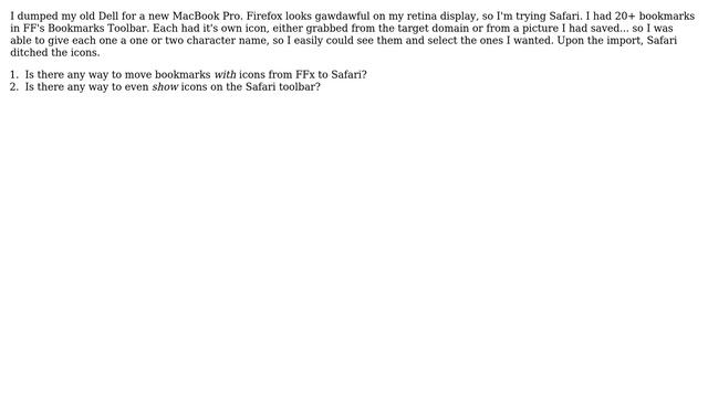 Apple: How to move bookmarks \*with icons\* from Firefox to Safari? смотреть онлайн