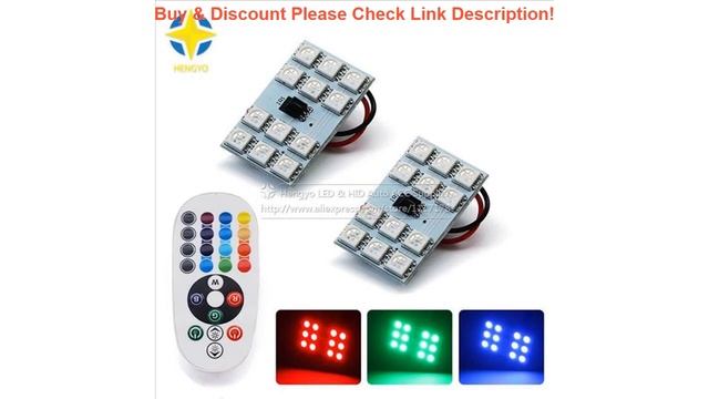 Top Beautiful 12 LED 15 LED 36 LED Remote Control 5050 SMD RGB Light Car Reading Lamp Bulb With T10 смотреть онлайн