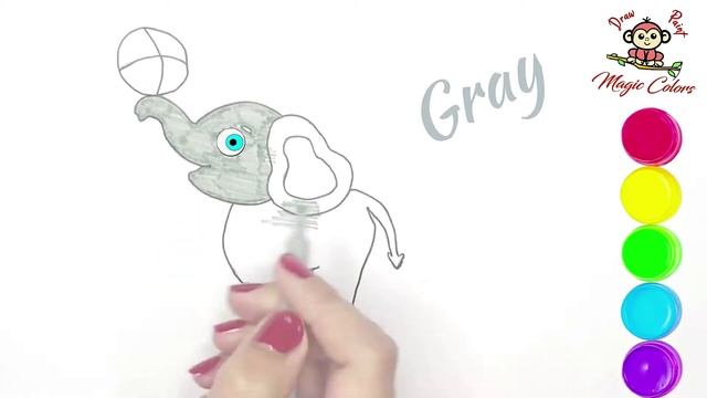 Drawing, Coloring, Painting elephant for kids, children with ball || رسم فيل للاطفال смотреть онлайн