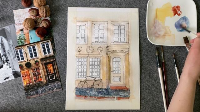 Watercolor cityscape. Painting for beginner. Easy stylish sketch смотреть онлайн
