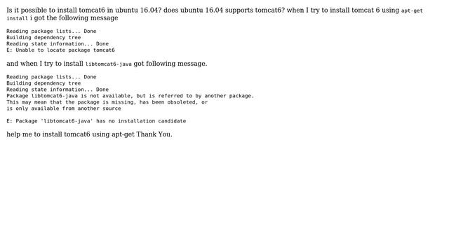Ubuntu: How to install tomcat6 in ubuntu 16.04 using apt-get install? смотреть онлайн