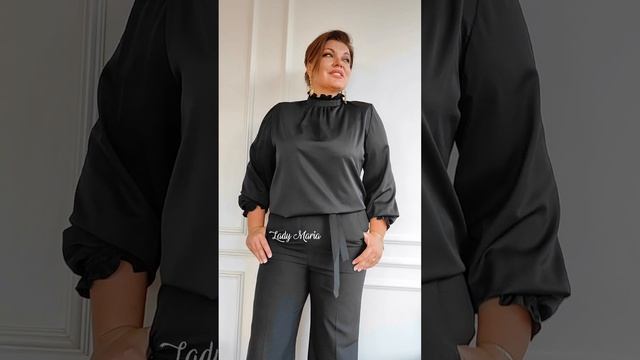 Блузка искусственный шелк "рукав фонарик" со складками на груди смотреть онлайн