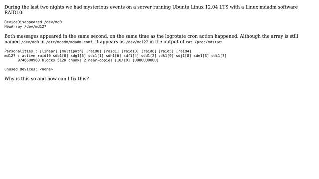 DevOps & SysAdmins: Linux Software RAID10: Mysterious renaming /dev/md0 to /dev/md127: Why? смотреть онлайн