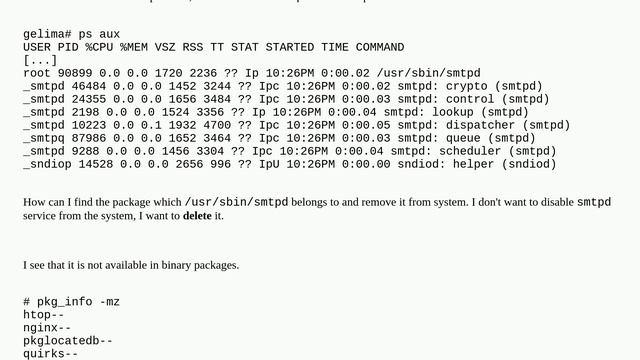Unix: Removing smptd smtpq service in OpenBSD bare installation смотреть онлайн