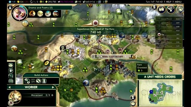 Civilization 5: Brave New World - The Huns ep. 12 "Growing Cities" смотреть онлайн