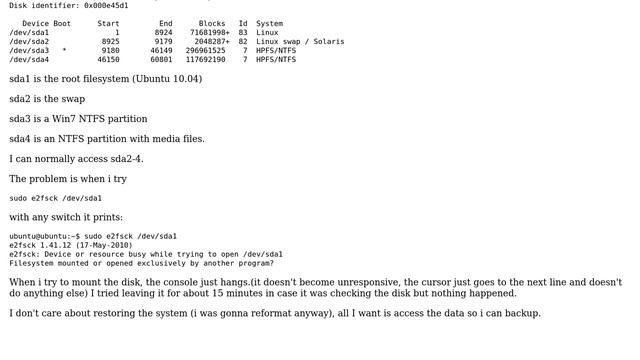 Ubuntu: sda1 unmountable and (probably) corrupt смотреть онлайн