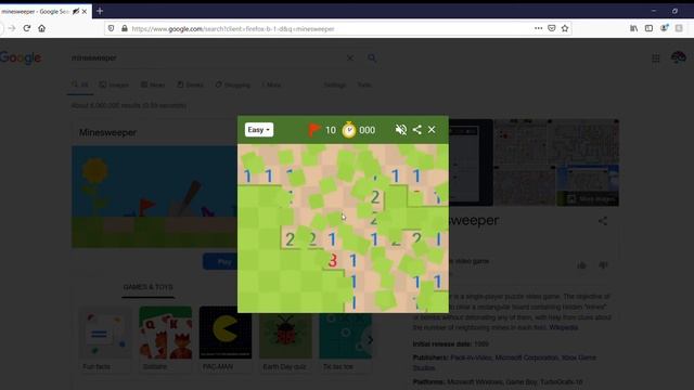 minesweeper Google Search Mozilla Firefox 2020 10 10 17 36 19 смотреть онлайн