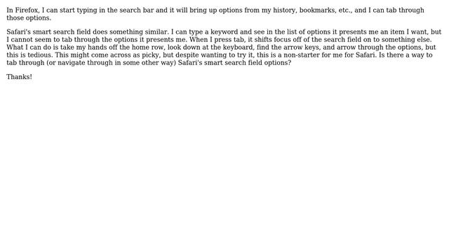 Apple: Safari: Can I tab through smart search field options? смотреть онлайн