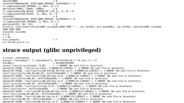 Unix & Linux: Root privileges can be restored after setuid(1000) in musl libc смотреть онлайн