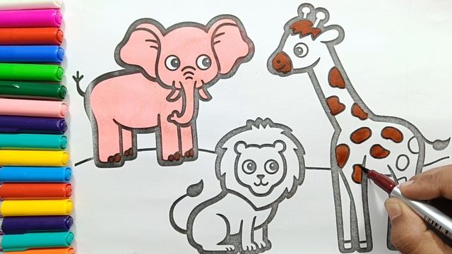 Safari Animals Painting, Coloring for Kids and Toddlers смотреть онлайн