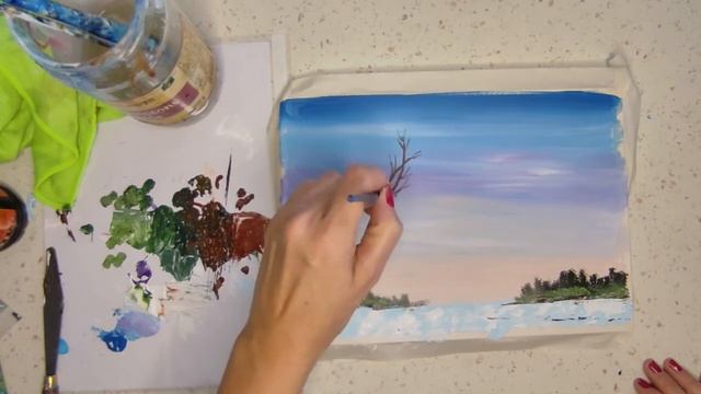 comment peindre facilement un paysage enneigé - peinture acrylique смотреть онлайн