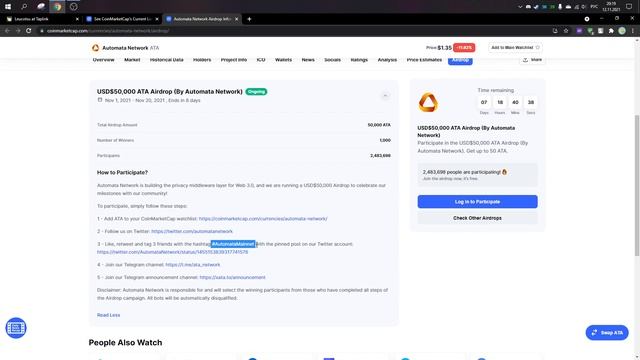 КАК ПРИНЯТЬ УЧАСТИЕ В AIRDROP'E? COINMARKETCAP! смотреть онлайн