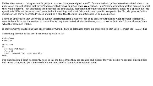 Unix & Linux: Is there a way to cat files as they are created? смотреть онлайн