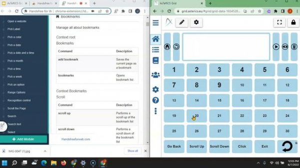 AsTeRICS Grid - Controls a Google Chrome browser with the Handsfree for Web extension