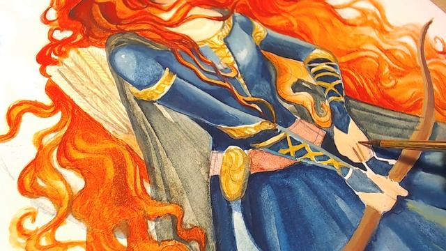 Drawing Merida (from Brave) Disney Princess - Illustration Art creation - Watercolor painting смотреть онлайн