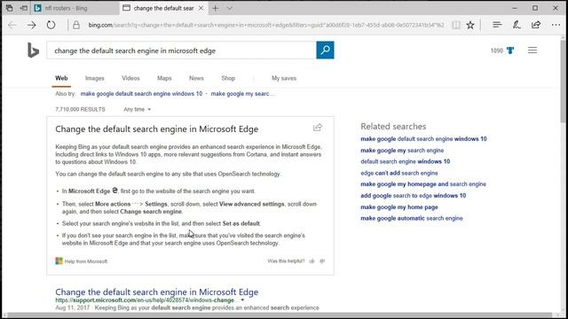 Microsoft Edge - change Default Search смотреть онлайн