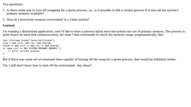 Turn off single process swap and overcommit смотреть онлайн