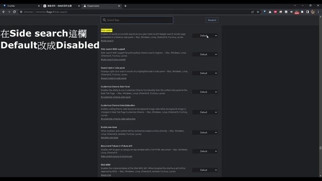Google Chrome；側邊面板搜尋功能關閉；側面搜索面板 смотреть онлайн