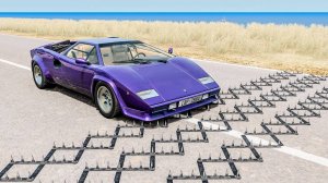 Массовые автомобильные аварии с шипами на полосе #115 – BeamNG Drive