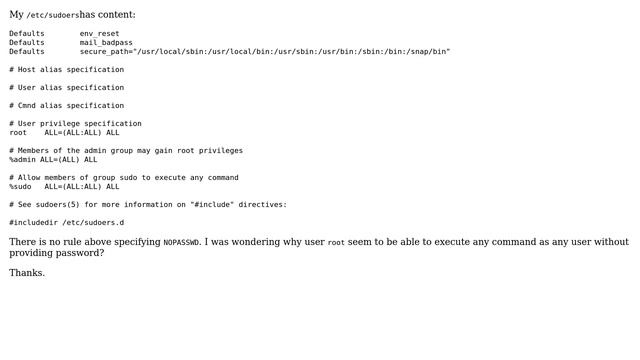 Unix & Linux: Why can `root` run any command as any user without providing password? смотреть онлайн
