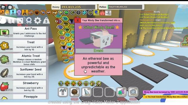 Tamed windy bee and got it gifted | bee swarm simulator смотреть онлайн