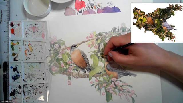 How To Paint Robins and apple blossoms In Watercolor class 7 смотреть онлайн