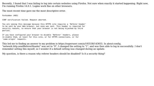 Firefox: Security concerns of sending referer headers смотреть онлайн