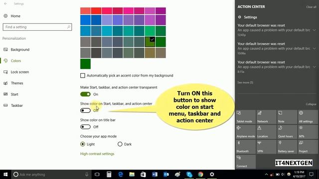 How to Change Color of Start Menu,Task-bar and Action Center in Windows 10 смотреть онлайн