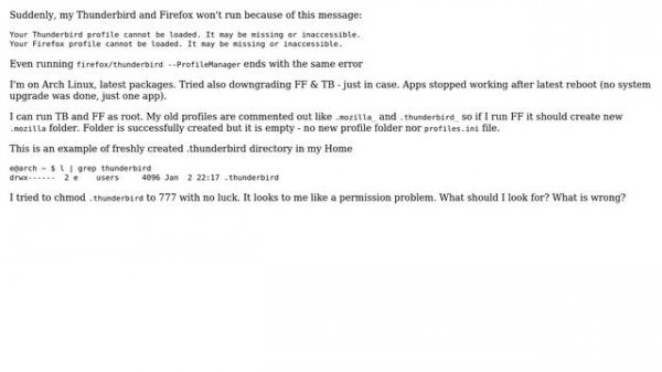 Unix & Linux: Thunderbird / Firefox profile missing or inaccessible