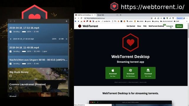 Video Teilen mit Freunden und gleichzeitig Streaming. webtorrent.io - instant.io смотреть онлайн