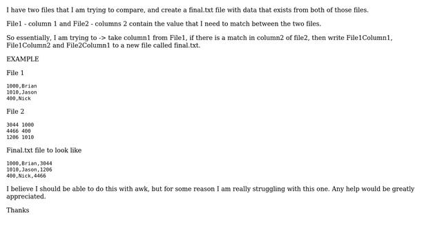 Unix & Linux: Awk - Match Values Between Two Files and Create a New File смотреть онлайн