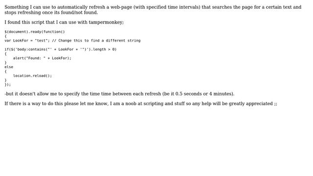 program/script/etc that auto-refreshes a chrome tab until a certain word/phrase/number is... смотреть онлайн