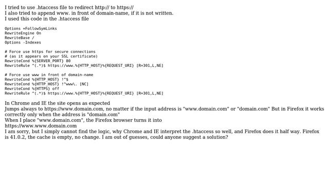 htaccess file works for Chrome & IE, but half-way in Firefox смотреть онлайн