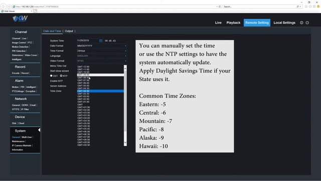 GW Security GW5508NPG - Date and Time Settings (Web Interface) смотреть онлайн