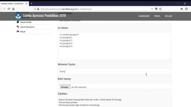Tambah Artikel Lomba Pendidikan dan Kebudayaan 2018 Mozilla Firefox 23 03 2018 8 40 05 смотреть онлайн
