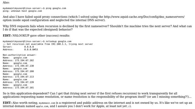 Unix & Linux: Why do DNS queries fail if the first nameserver is not recursive? смотреть онлайн