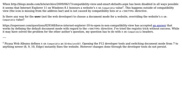 How to make Internet Explorer ignore X-UA-Compatible-specified legacy document modes? смотреть онлайн