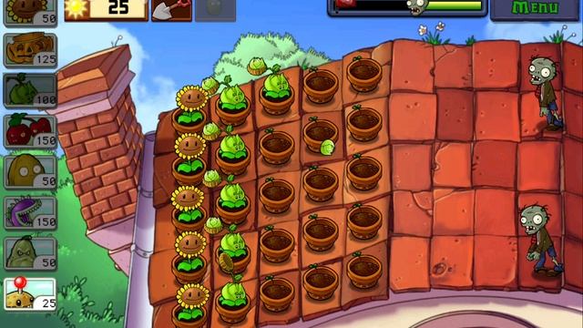 1-й уровень крыши в Plants Vs. Zombies!