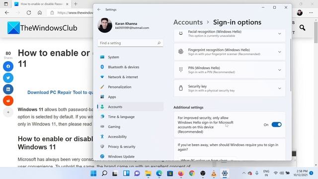 How to enable or disable Passwordless sign-in only in Windows 11 смотреть онлайн