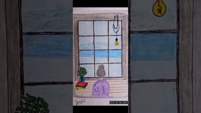 #Girl looking out the window | 💙 #drawing Divvu arts and craft🎨| смотреть онлайн