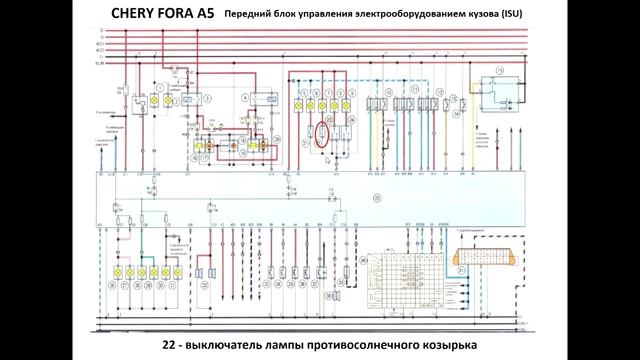Chery Fora - Электросхема и распиновка переднего ISU блока смотреть онлайн