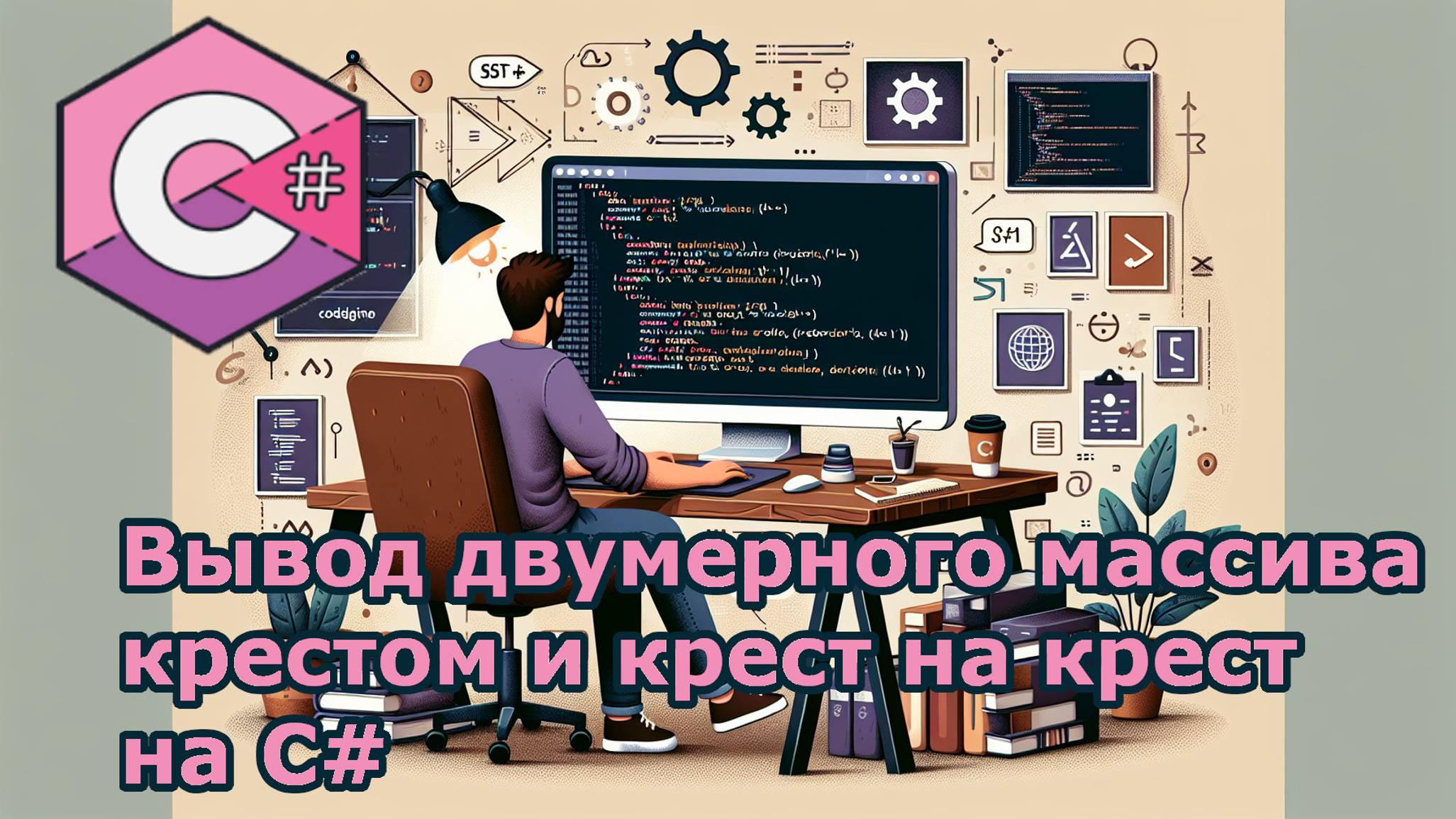 Вывод двумерного массива крестом и крест на крест на C# смотреть онлайн