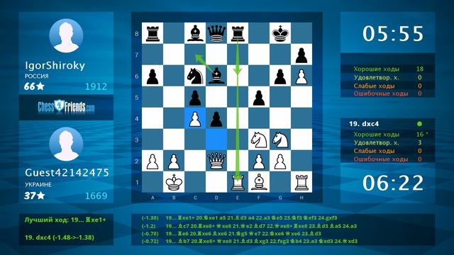 Chess Game Analysis: Guest42142475 - IgorShiroky : 1/2-1/2 (By ChessFriends.com) смотреть онлайн