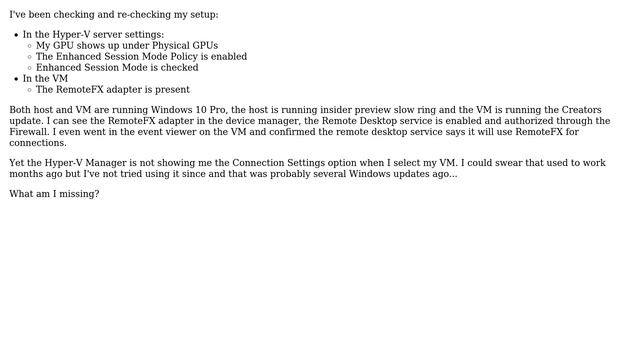 Enabling Enhanced Session/RemoteFX with Hyper-V on Windows 10 Pro смотреть онлайн